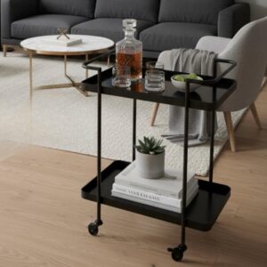 עגלת תה מלבנית בראס שחור זכוכית שחורה מחוסמת