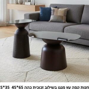 שולחנות קפה עץ מנגו בשילוב זכוכית כהה